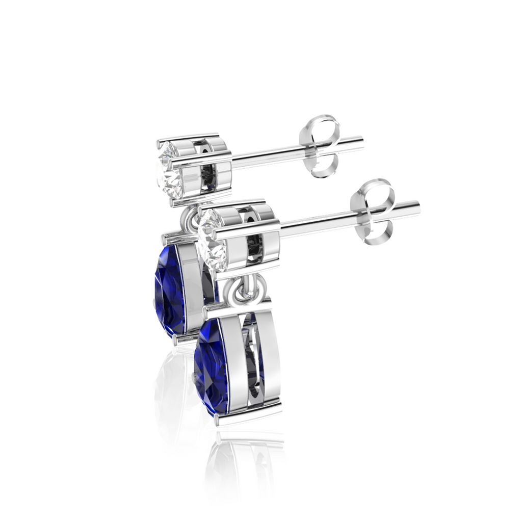 Pear Blue Sapphire Silver Drop Earrings