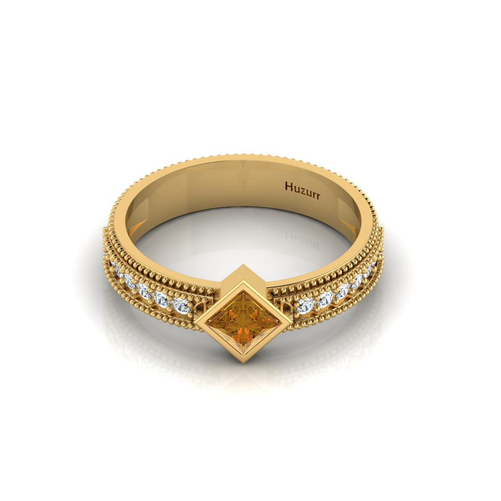 Princess Cut Coffee Diamond Milgrain Solitaire Gold Plated Ring