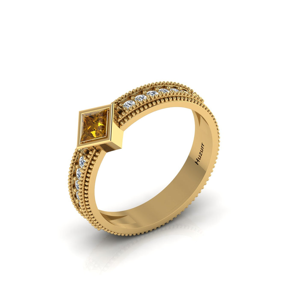 Princess Cut Coffee Diamond Milgrain Solitaire Gold Plated Ring