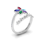 Multicolor Stone Floral Cocktail Silver Adjustable Ring