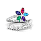 Multicolor Stone Floral Cocktail Silver Adjustable Ring