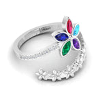 Multicolor Stone Floral Cocktail Silver Adjustable Ring