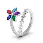 Multicolor Stone Floral Cocktail Silver Adjustable Ring
