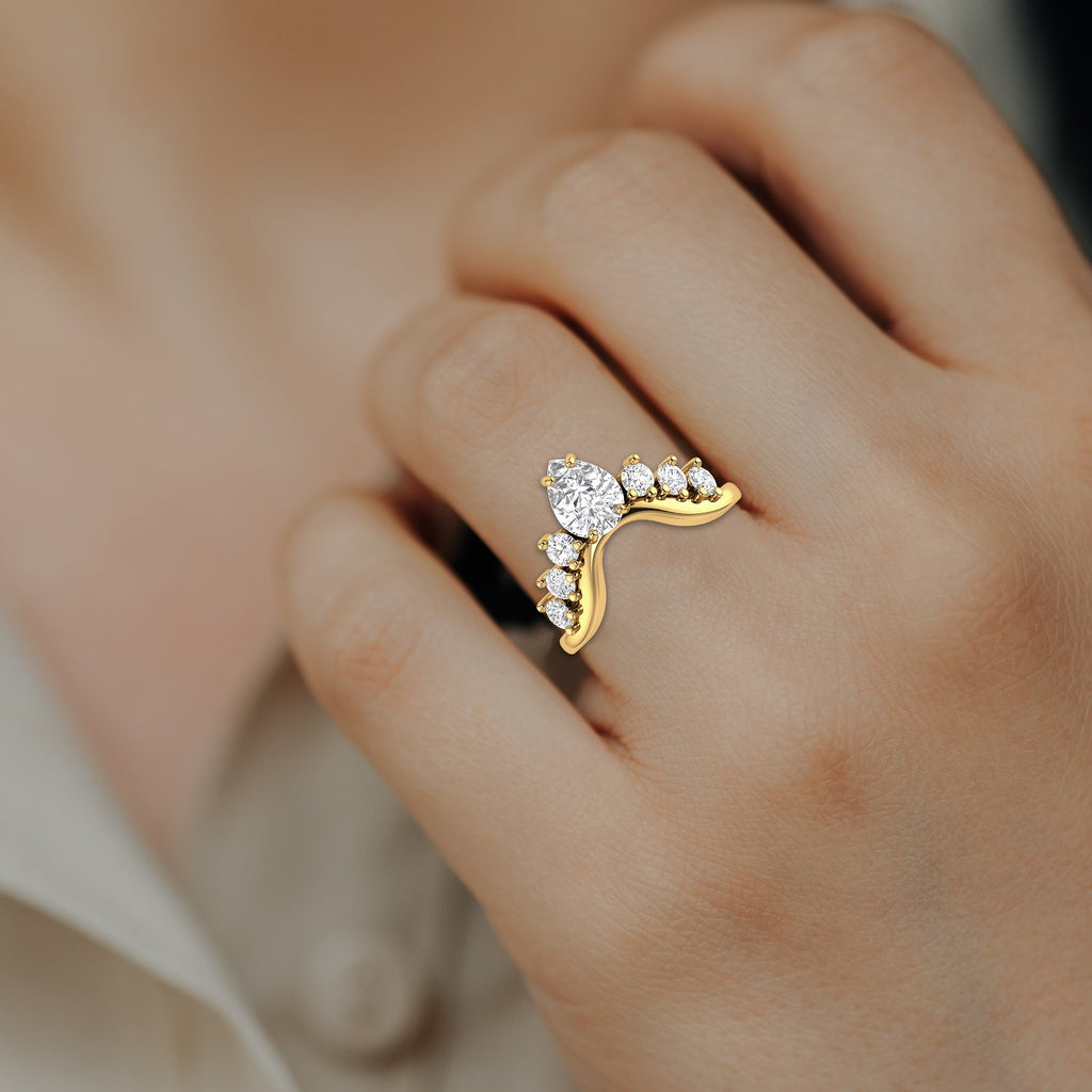 Crown Moissanite Diamond Engagement Gold Plated Ring