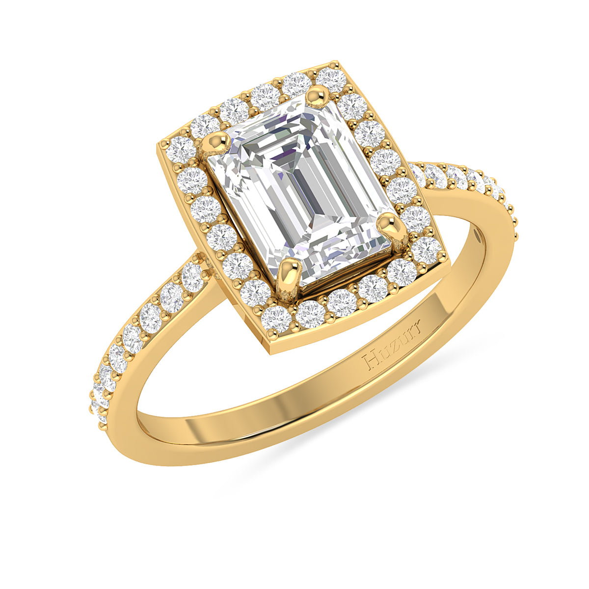 Emerald Cut Diamond Halo Solitaire Gold Plated Ring
