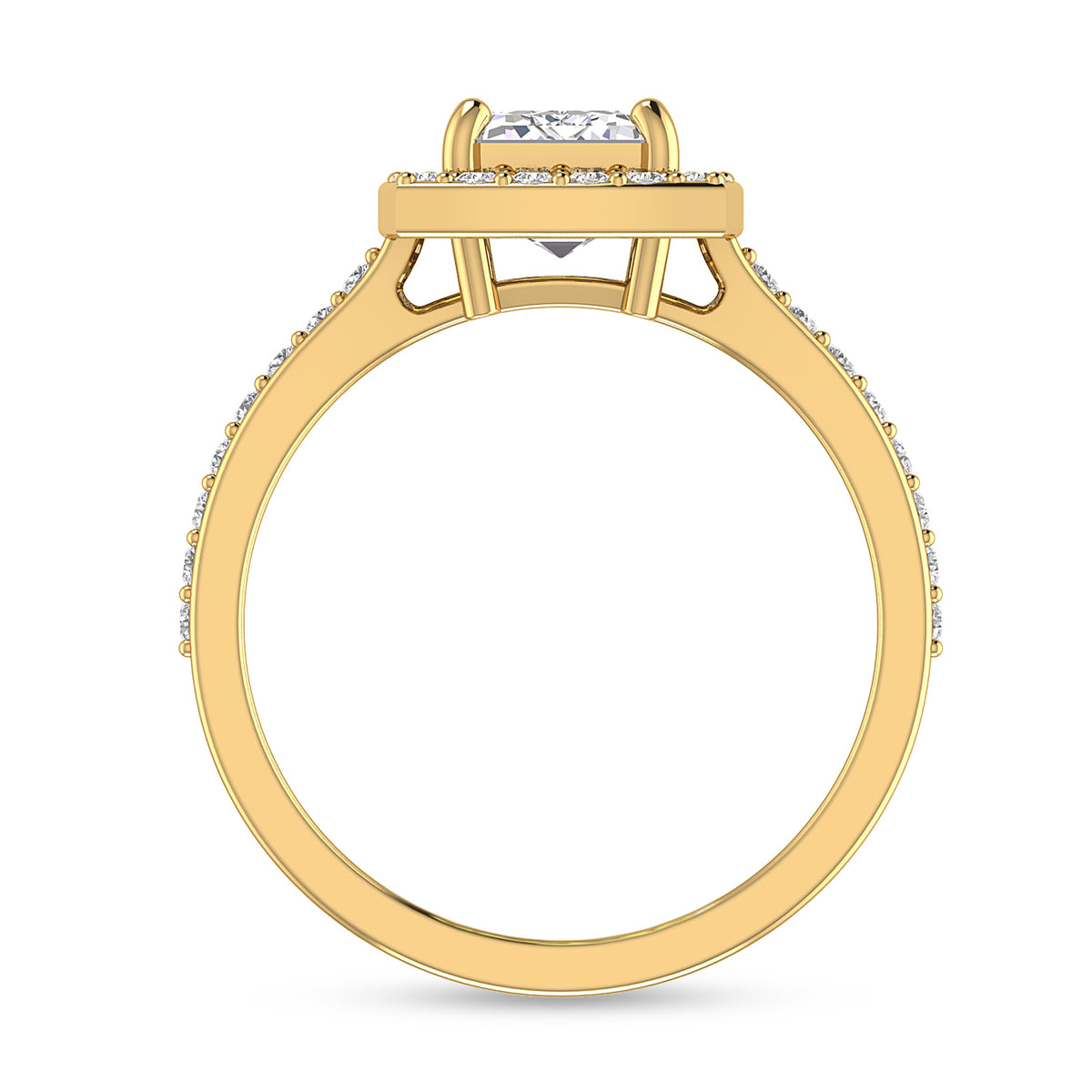 Emerald Cut Diamond Halo Solitaire Gold Plated Ring