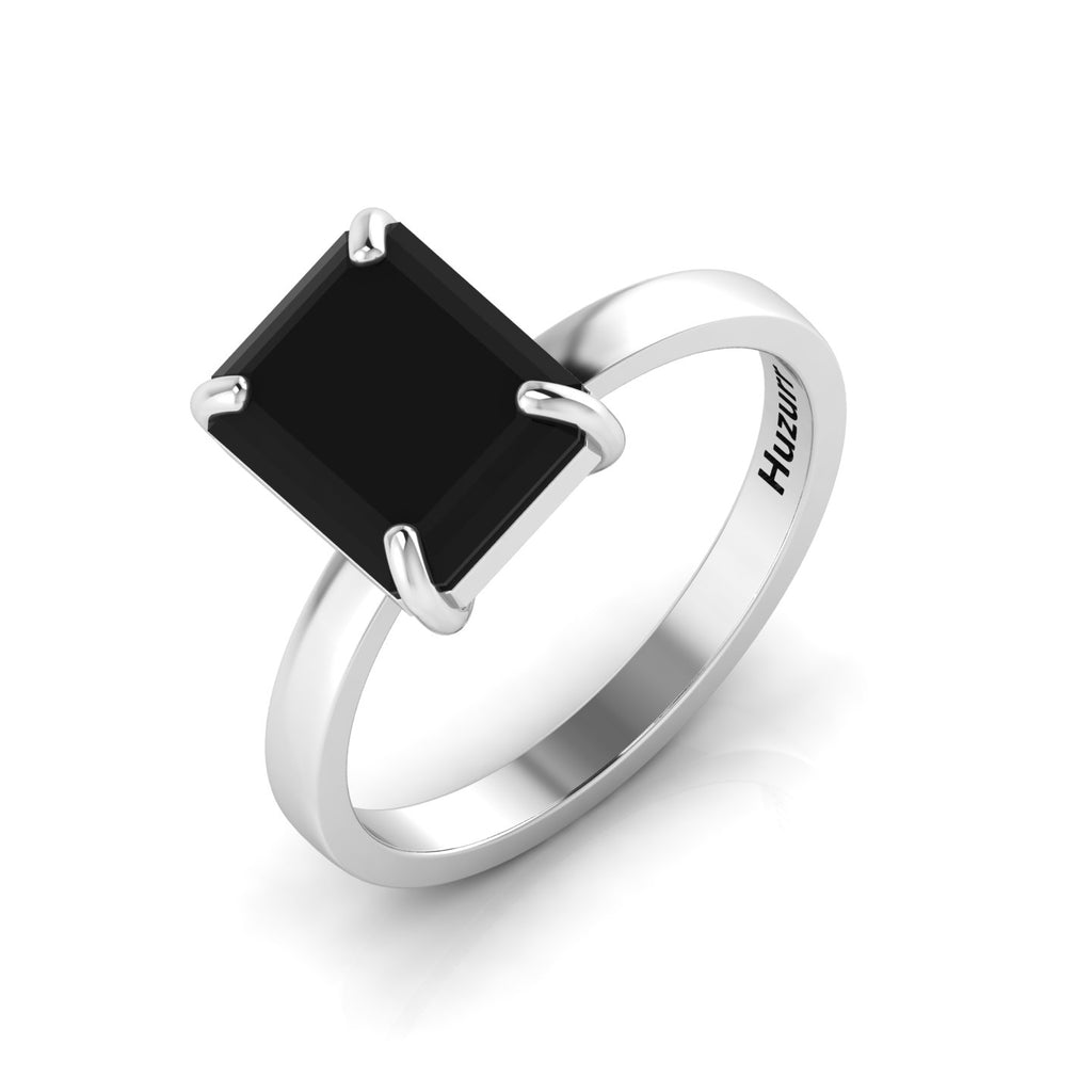 Emerald-Cut Black Diamond Solitaire 925 Silver Ring