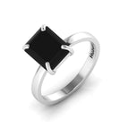 Emerald-Cut Black Diamond Solitaire 925 Silver Ring