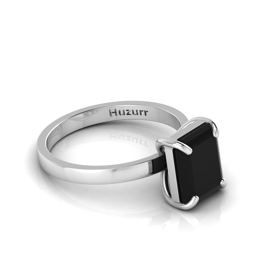 Emerald-Cut Black Diamond Solitaire 925 Silver Ring