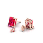 Emerald-Cut Ruby Solitaire Rose Gold Plated Stud Earrings