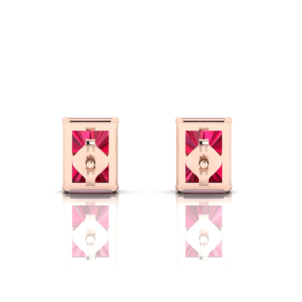 Emerald-Cut Ruby Solitaire Rose Gold Plated Stud Earrings