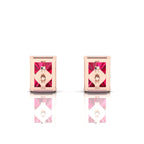 Emerald-Cut Ruby Solitaire Rose Gold Plated Stud Earrings