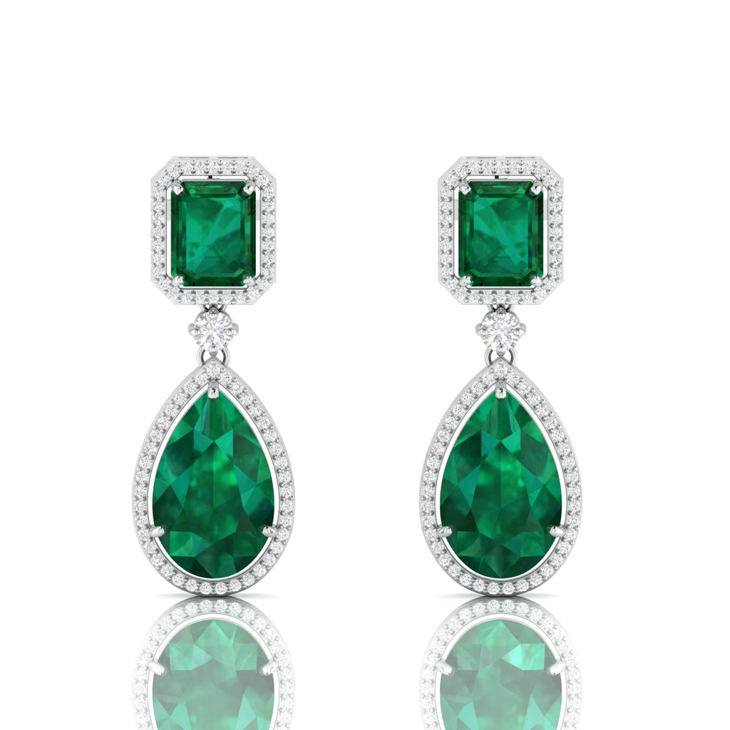 Emerald Tear Drop Dangle Sterling Silver Earrings