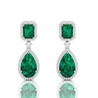 Emerald Tear Drop Dangle Sterling Silver Earrings
