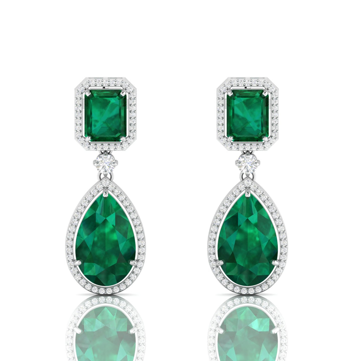 Emerald Tear Drop Dangle Sterling Silver Earrings