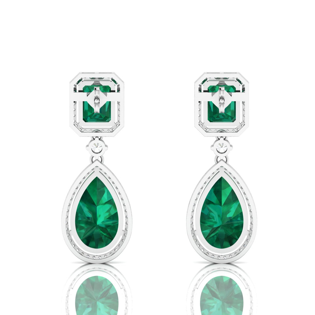 Emerald Tear Drop Dangle Sterling Silver Earrings
