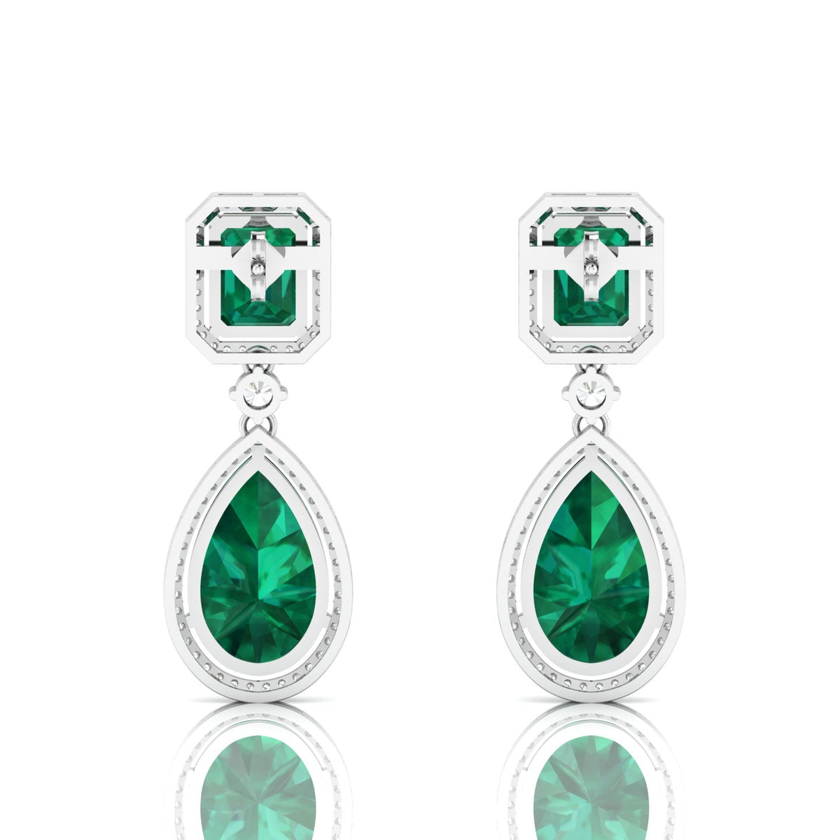 Emerald Tear Drop Dangle Sterling Silver Earrings