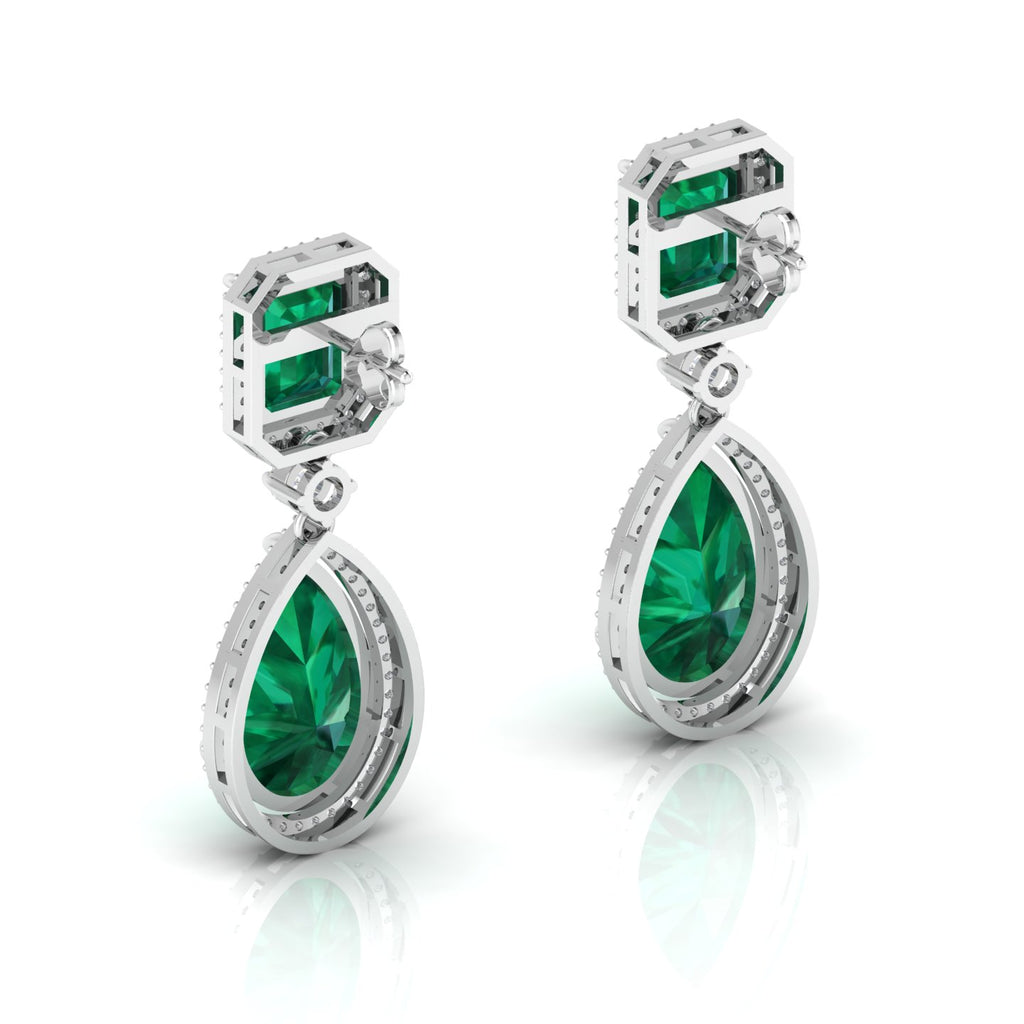 Emerald Tear Drop Dangle Sterling Silver Earrings
