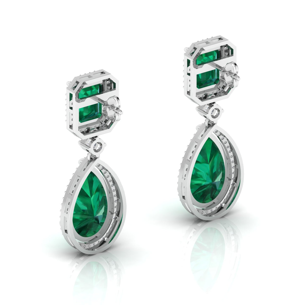 Emerald Tear Drop Dangle Sterling Silver Earrings