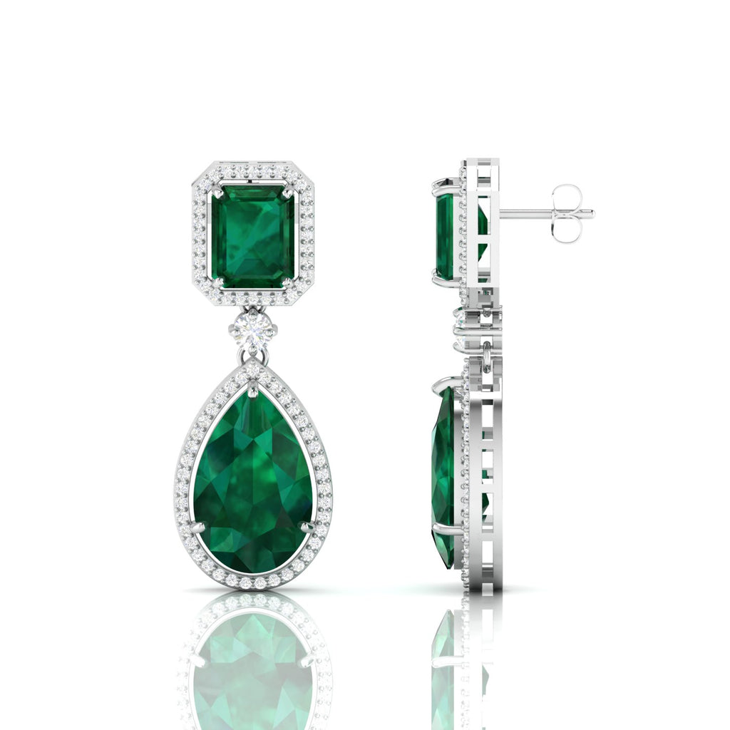 Emerald Tear Drop Dangle Sterling Silver Earrings
