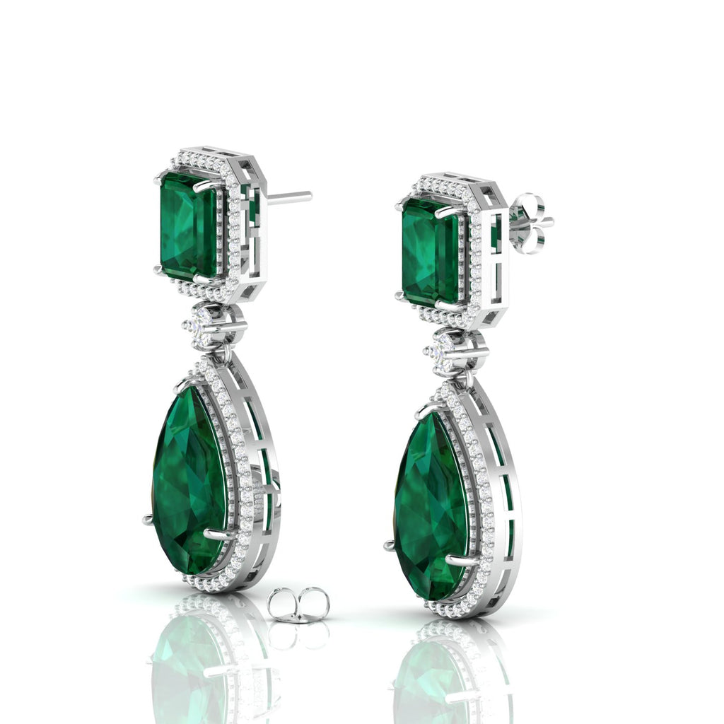 Emerald Tear Drop Dangle Sterling Silver Earrings