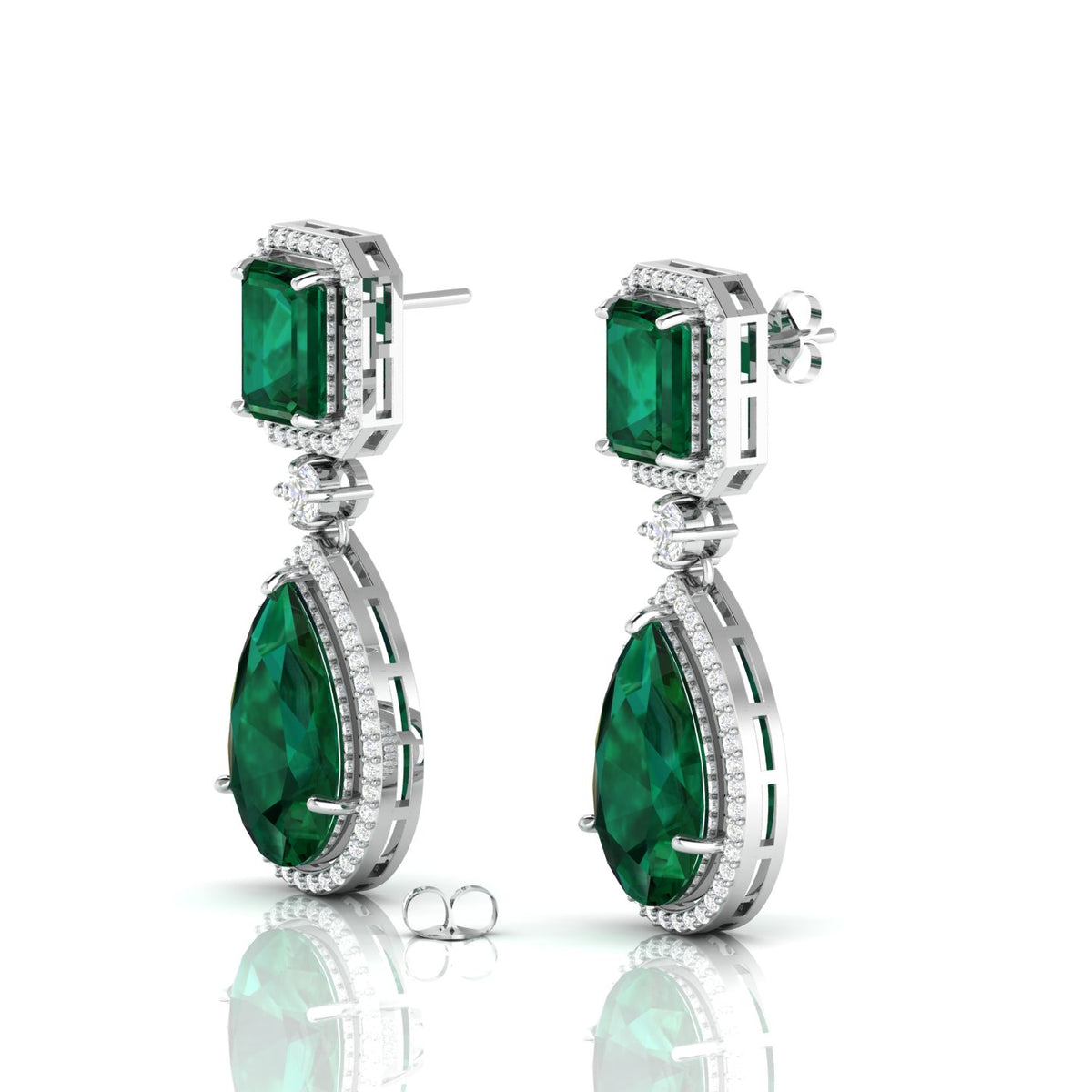 Emerald Tear Drop Dangle Sterling Silver Earrings