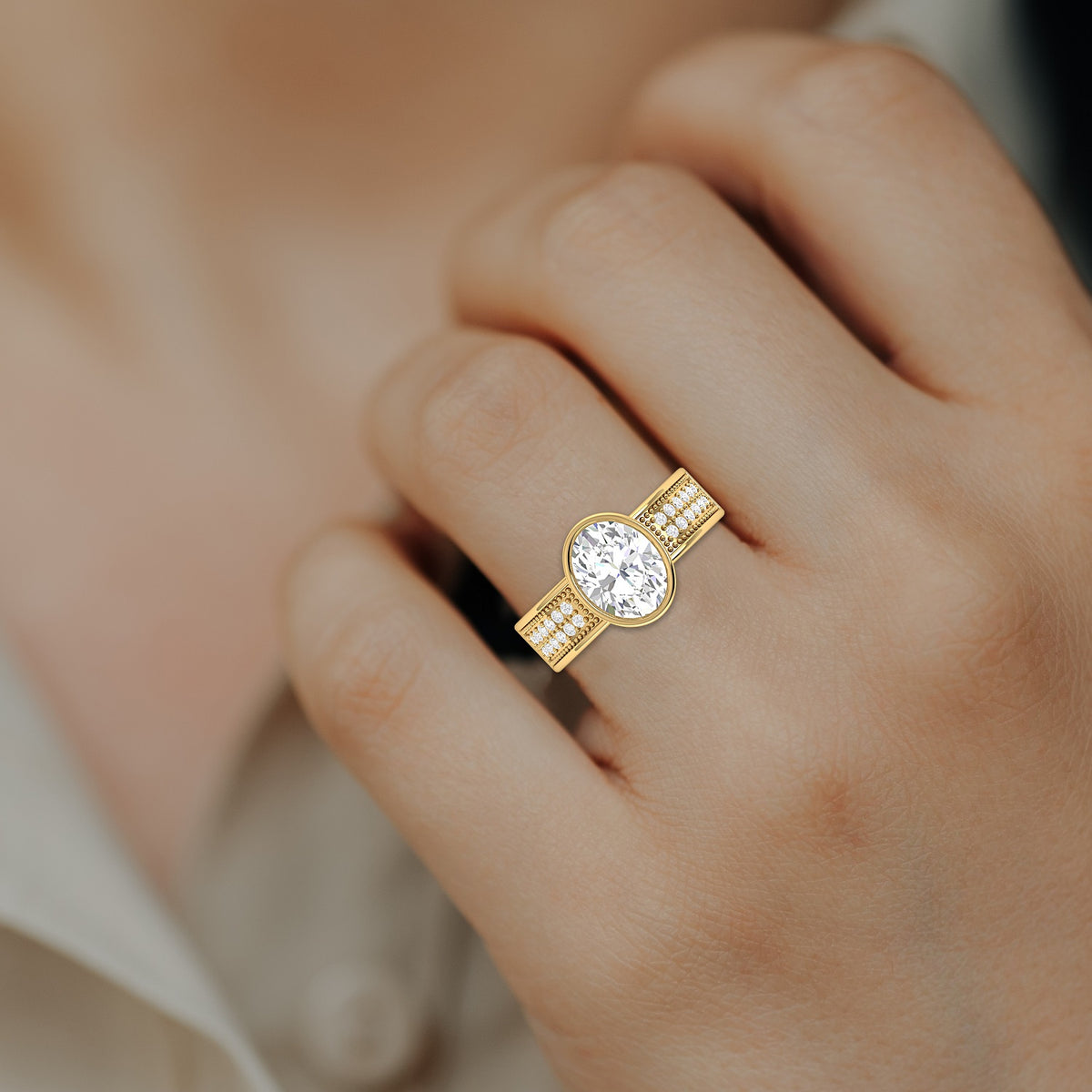 Gold Plated Oval Cut Diamond Solitaire Ring