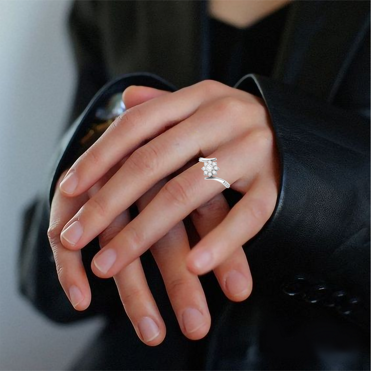 Sun Flower 925 Silver Diamond Ring