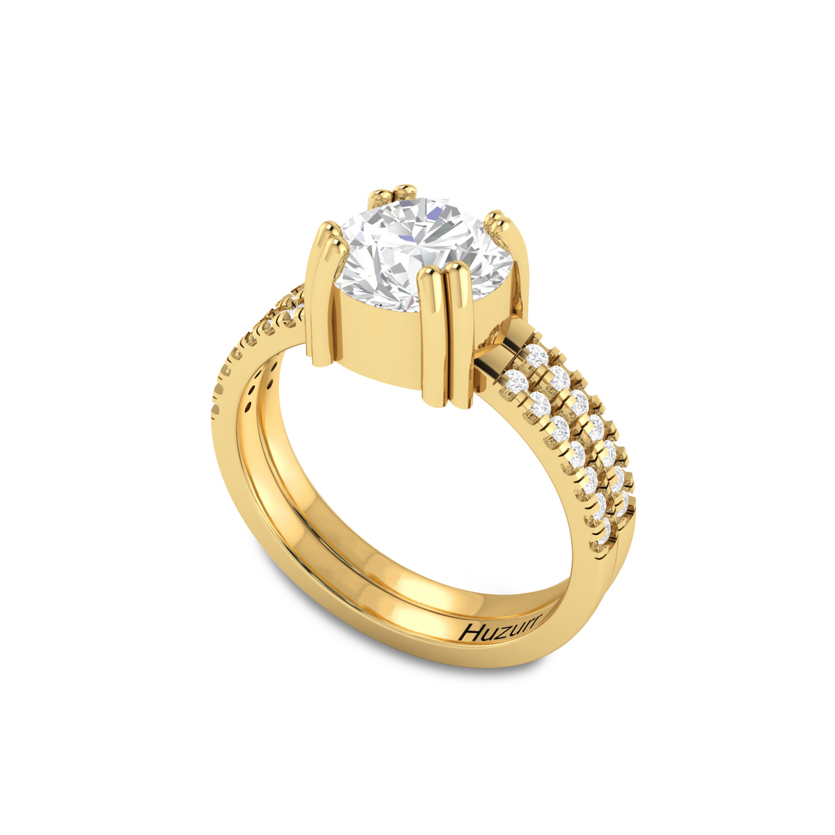 Double Band Round Diamond Gold Plated Ring