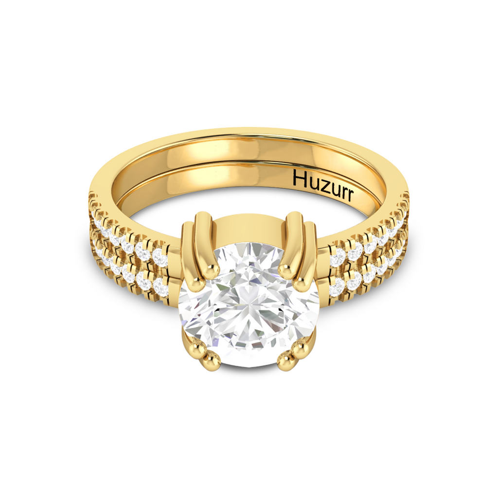 Double Band Round Diamond Gold Plated Ring