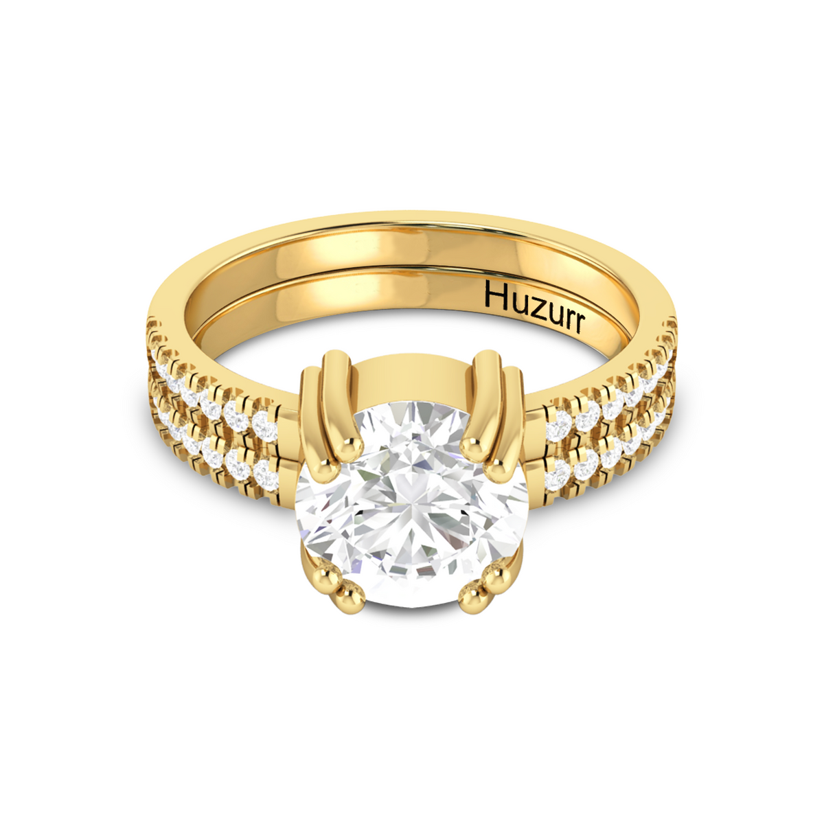 Double Band Round Diamond Gold Plated Ring