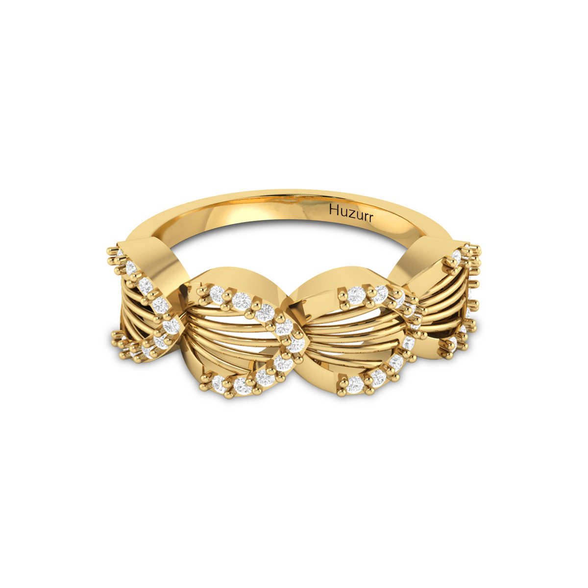 Sparkling Shimmering Feather Gold Plated Diamond Ring