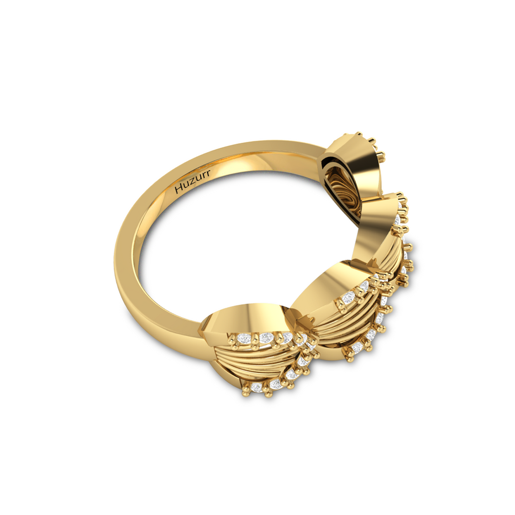 Sparkling Shimmering Feather Gold Plated Diamond Ring