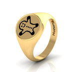 Black Enamel Gingerbread Man Engraved Gold Plated Classic Signet Ring
