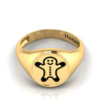 Black Enamel Gingerbread Man Engraved Gold Plated Classic Signet Ring