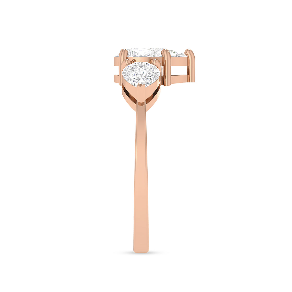 Rose Gold Plated Three Pear Stone Diamond Ring