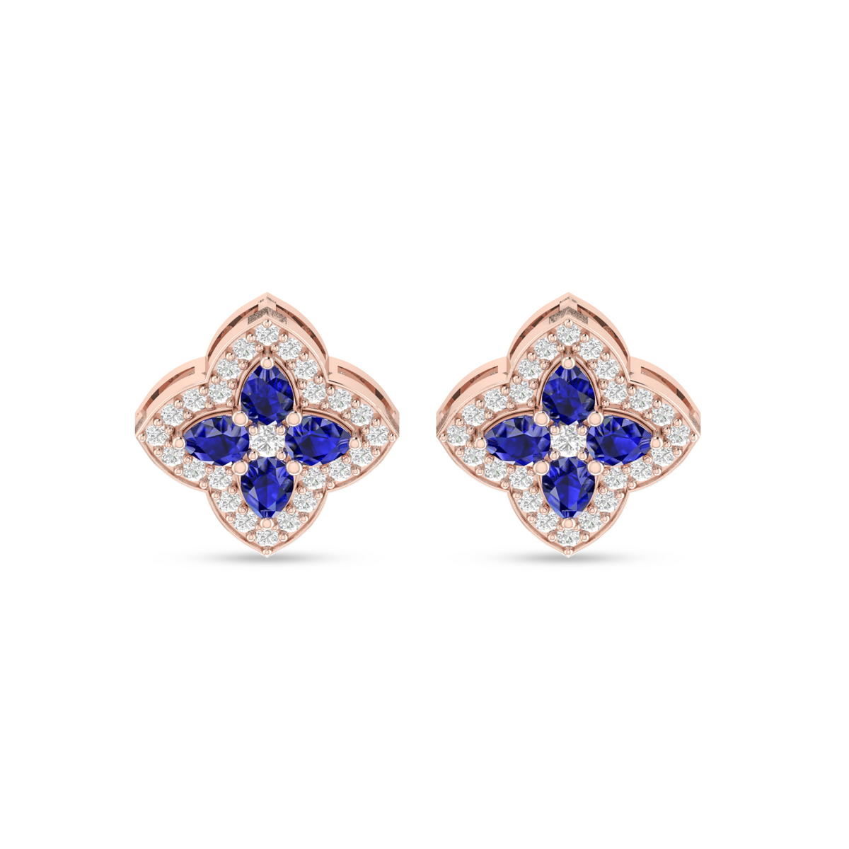 Rose Gold Pear-Shaped Sapphire Clover Stud Earrings