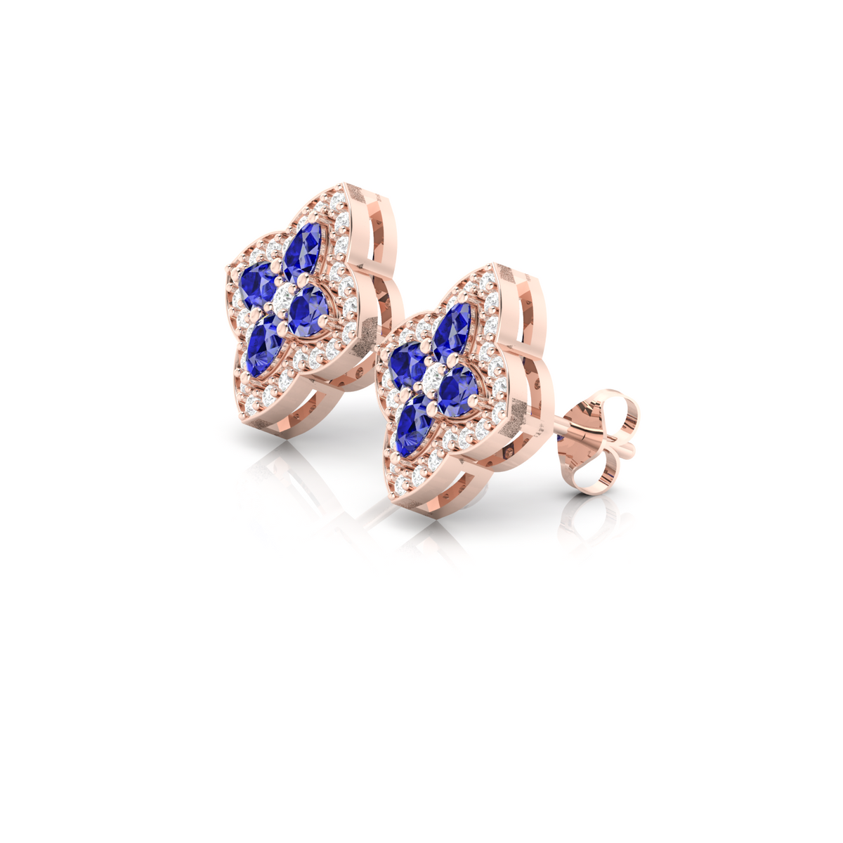 Rose Gold Pear-Shaped Sapphire Clover Stud Earrings