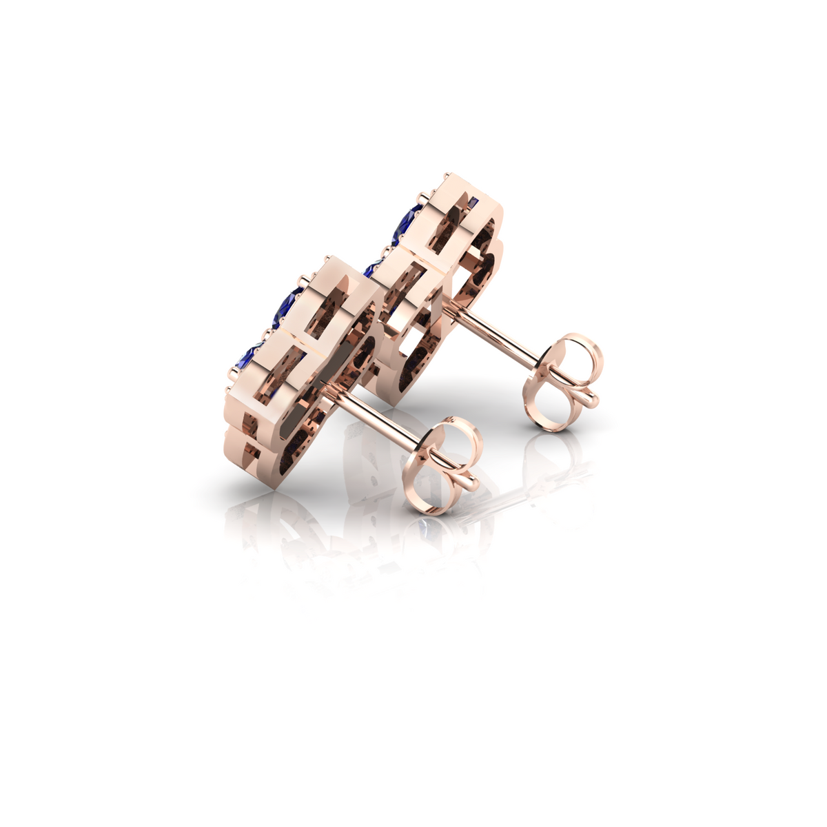 Rose Gold Pear-Shaped Sapphire Clover Stud Earrings