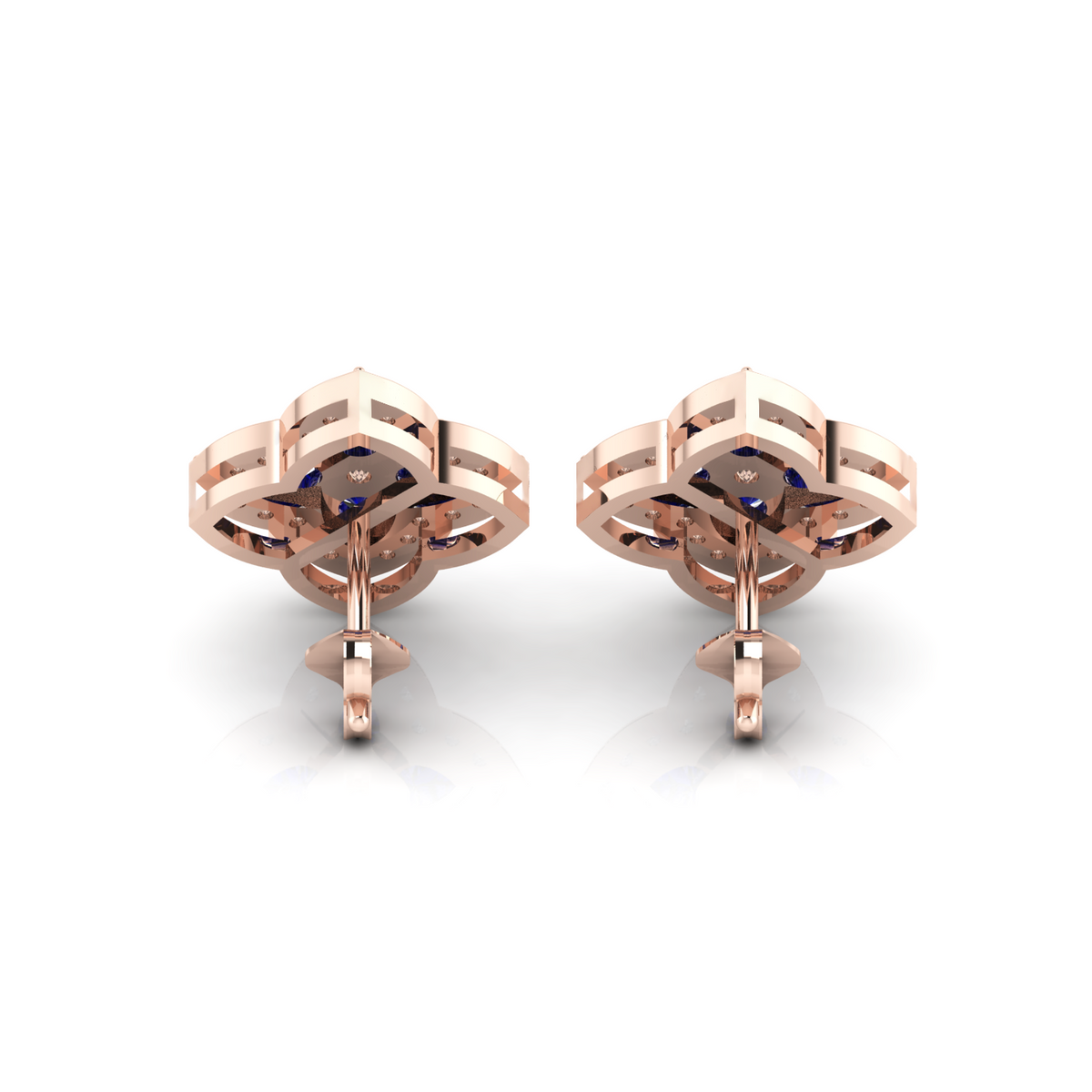 Rose Gold Pear-Shaped Sapphire Clover Stud Earrings