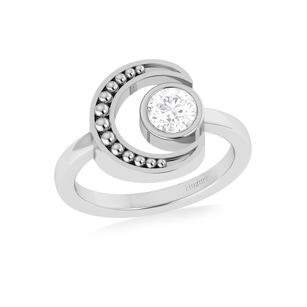 Silver Celestial Moon Round Diamond Knot RIng