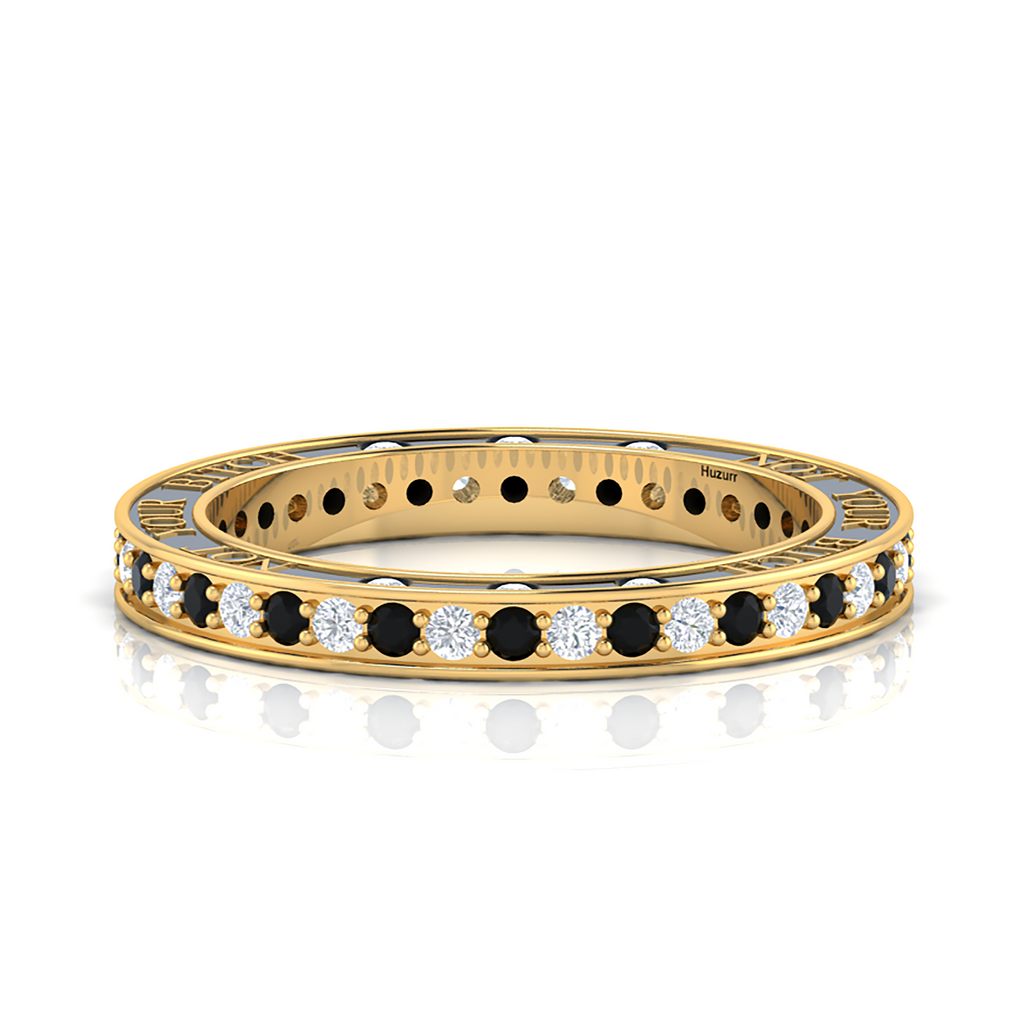 White And Black Diamond Eternity Gold Plated Band Ring