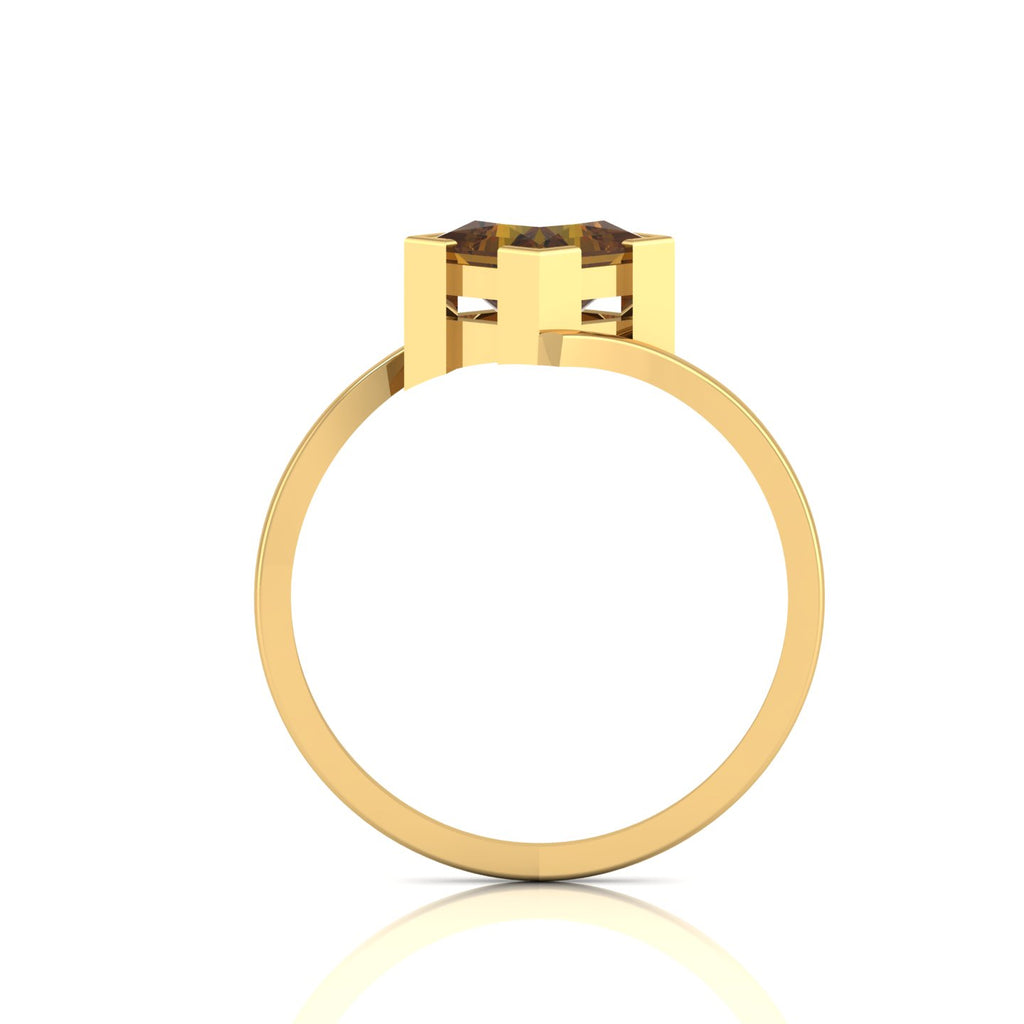 Gold Plated Princess Cut Coffee Diamond Solitaire Wave Ring