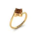 Gold Plated Princess Cut Coffee Diamond Solitaire Wave Ring