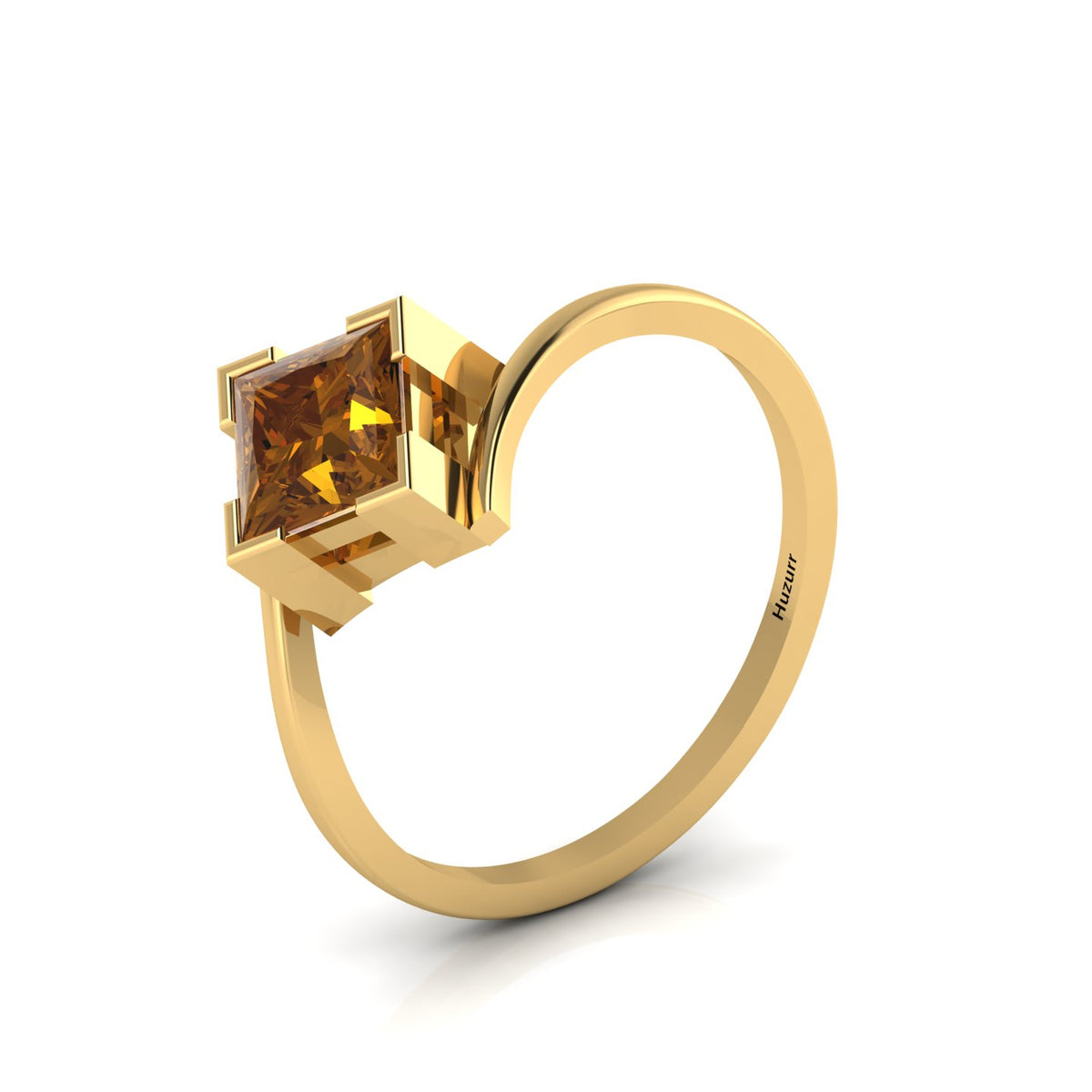 Gold Plated Princess Cut Coffee Diamond Solitaire Wave Ring