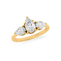 Gold Plated Three Pear Stone Diamond Ring