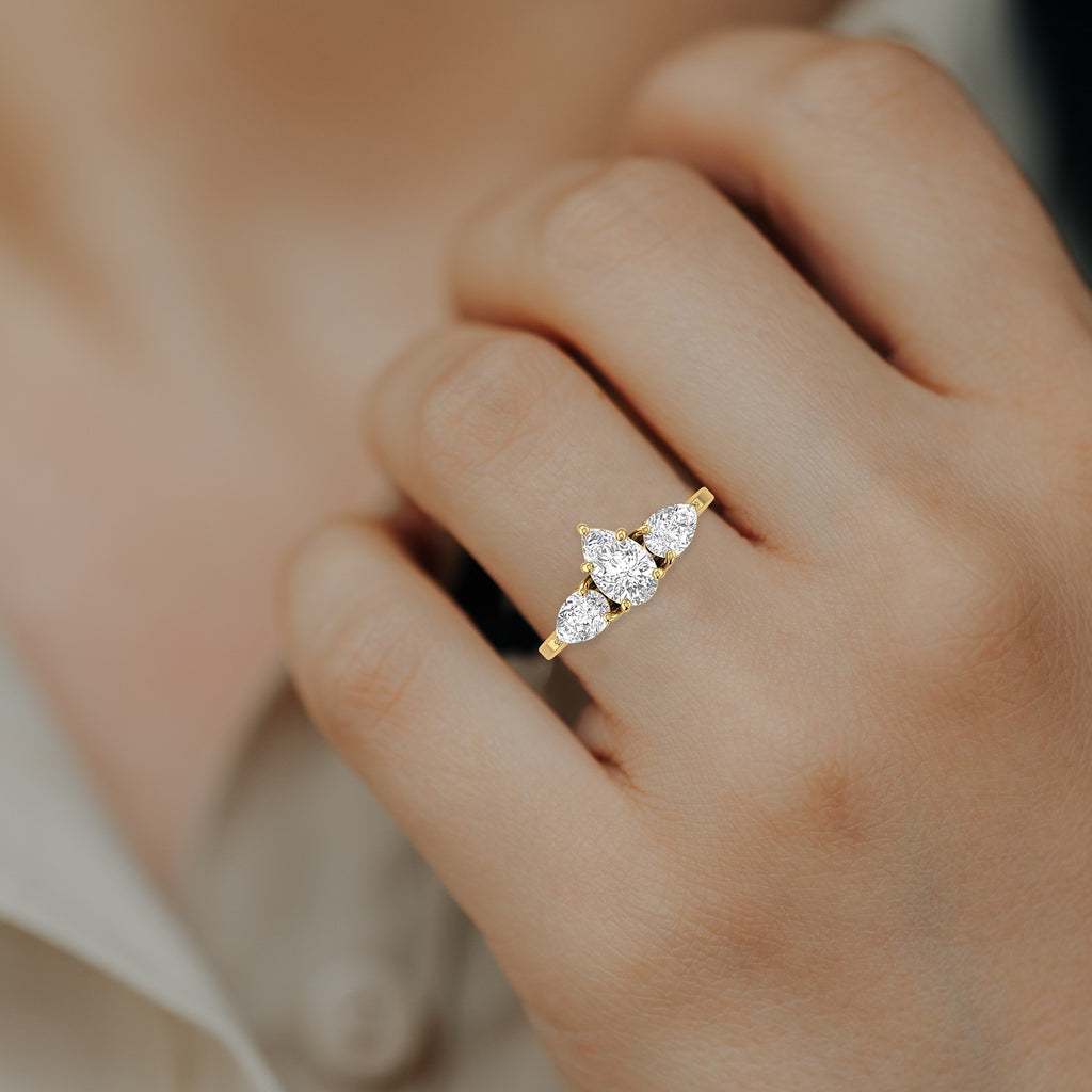 Gold Plated Three Pear Stone Diamond Ring