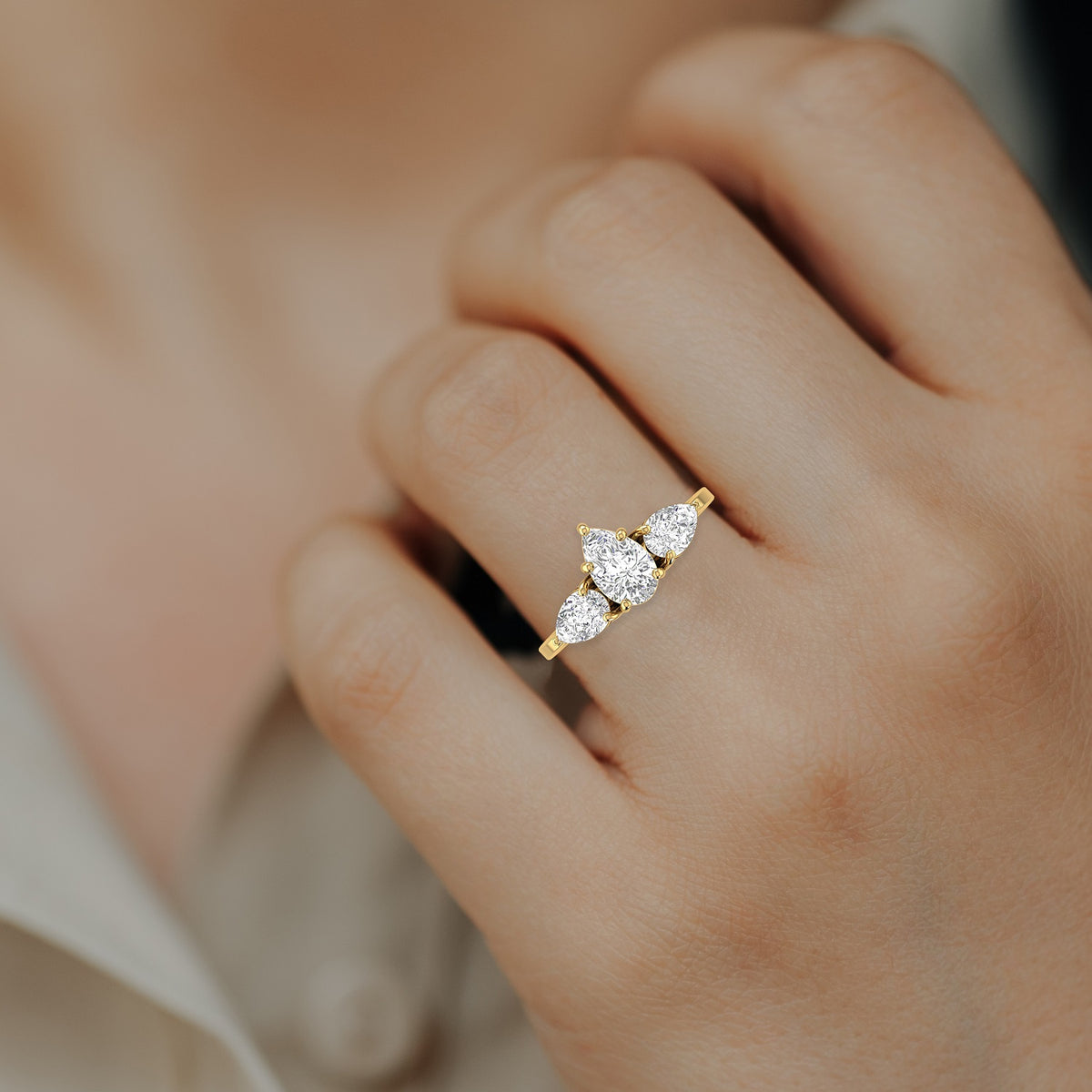 Gold Plated Three Pear Stone Diamond Ring