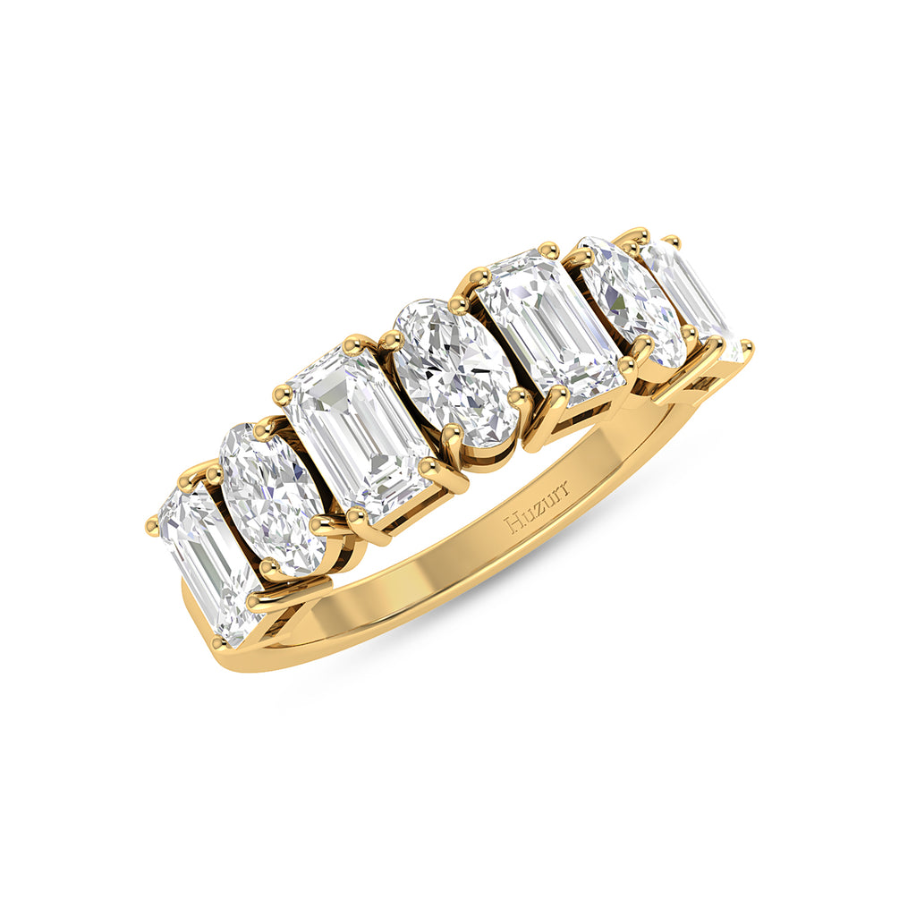 Oval & Emerald Cut Mix Diamond Stackable Ring