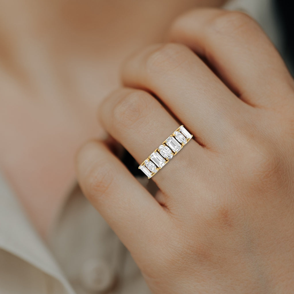 Oval & Emerald Cut Mix Diamond Stackable Ring